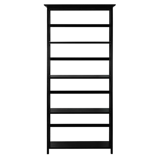 Tall 5-Tier Black Wood Bookcase for Modern Storage