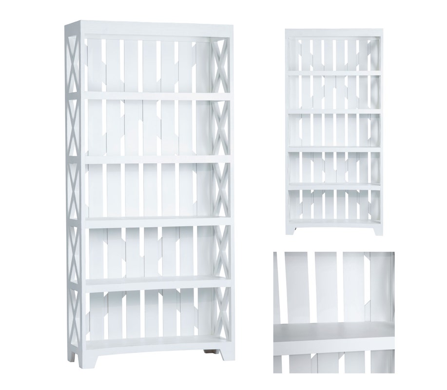 Crestview Collection Brambleton Rustic White Bookcase - 5 Spacious Shelves, Elegant Painted Finish - CVFMR2250
