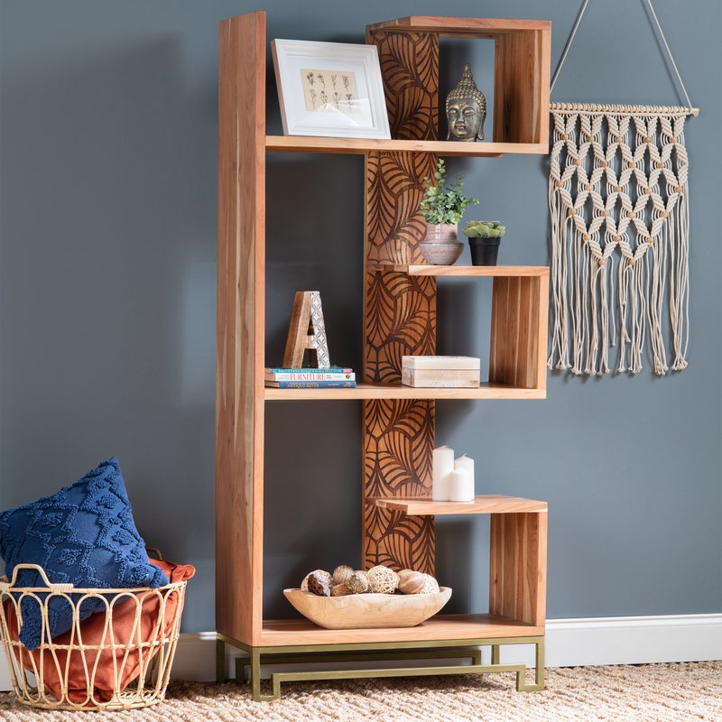 Crestview Collection Parikh 5-Shelf Laser Cut Iron and Acacia Bookshelf EVFNR1182