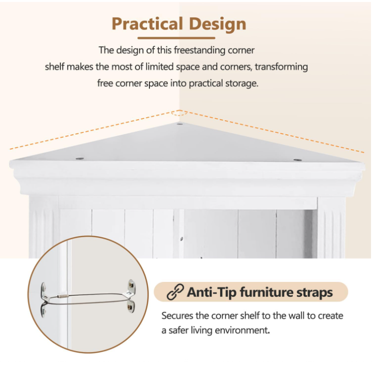 Bookshelf with Two Corner Shelf Suites, 83.4"Tall, With 3 Drawers and Open Shelves, 5-Tier Corner Open Shelves, With LED Lighting, For Living Room, Office - White