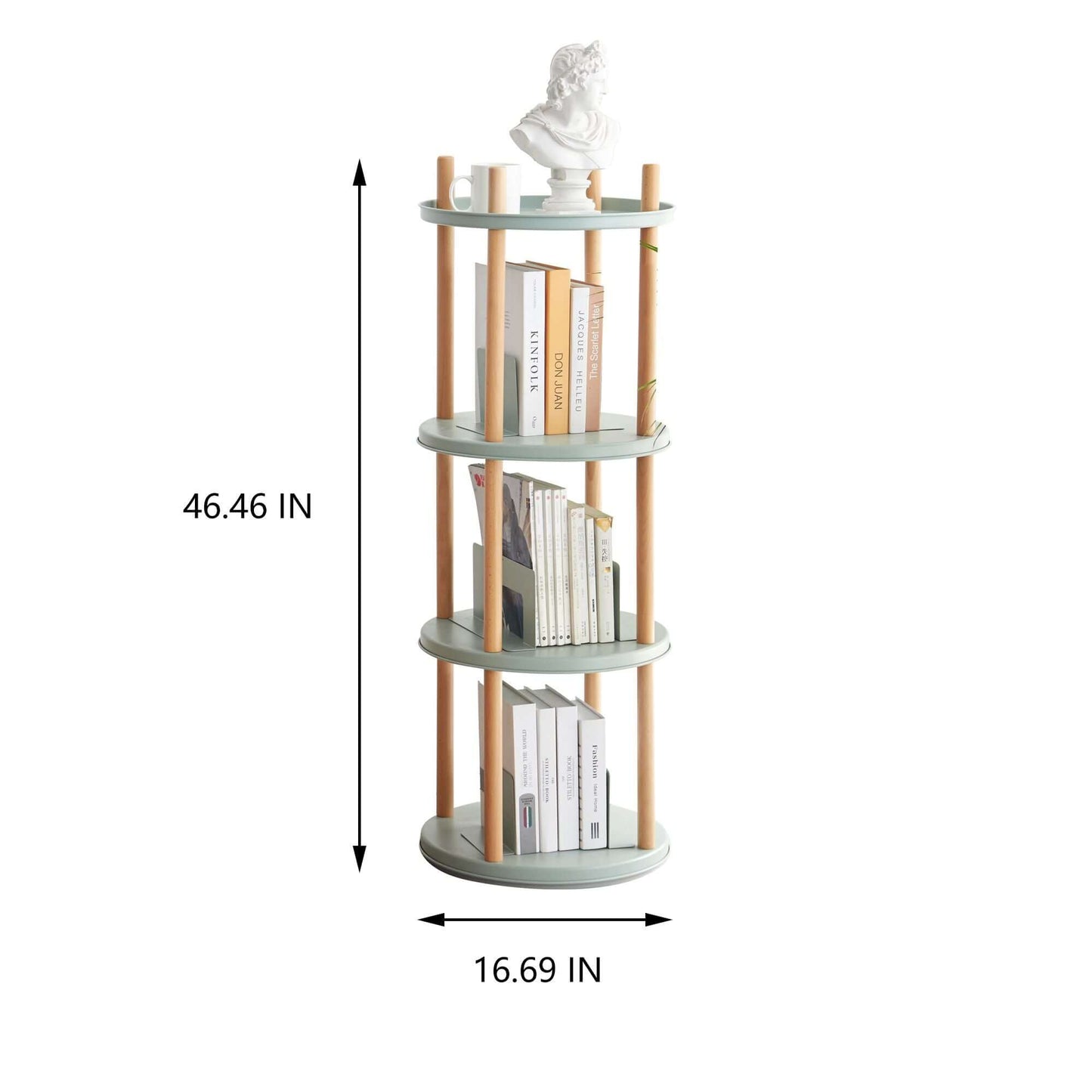 Storage Rotating Bookshelf, 4 Tier Bookcase / Large-Capacity Storage Space, Multifunctional Storage Rack, Compact Design, For Living Room, Bedroom, Study Room, Kitchen