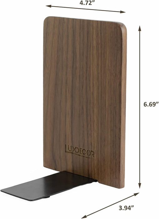 Wood Bookends for Heavy Books - Walnut - For Bookcase/Desk