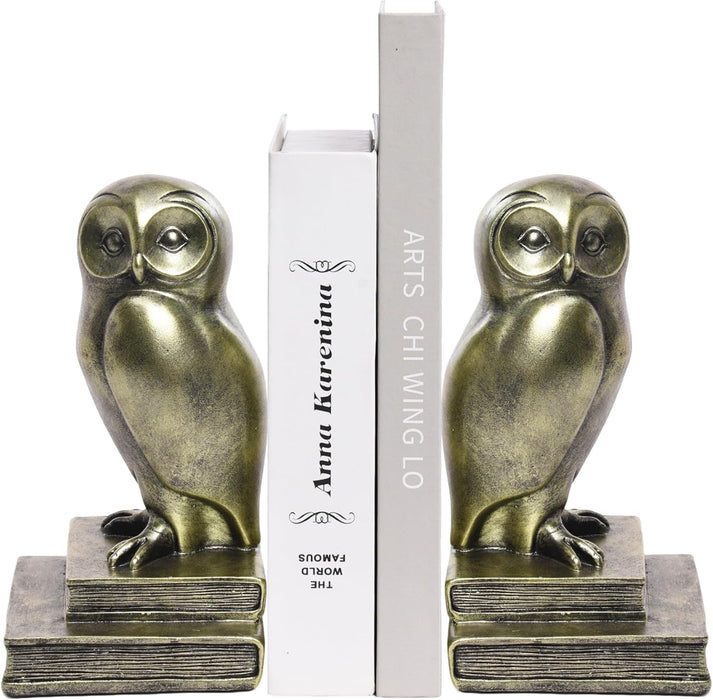 Owl Decorative Book Ends for Shelves - with Anti-Slip Base