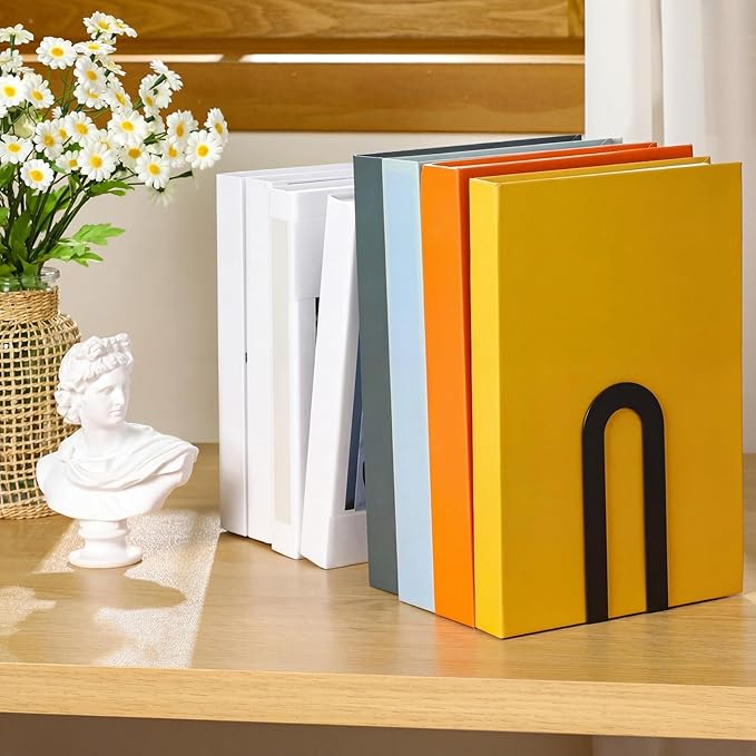 Modern Metal Book Ends for Shelves  Book Shelf Organizer Minimalist Design Stopper to Hold Books for Home Office