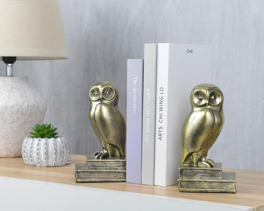 Owl Decorative Book Ends for Shelves - with Anti-Slip Base