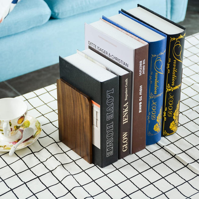 Wood Bookends for Heavy Books - Walnut - For Bookcase/Desk
