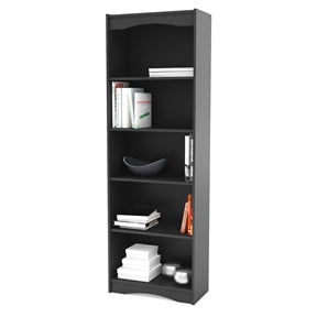Contemporary 5-Shelf Black Bookcase with Curved Accents