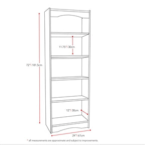 Contemporary 5-Shelf Black Bookcase with Curved Accents