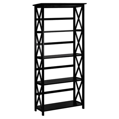 Tall 5-Tier Black Wood Bookcase for Modern Storage