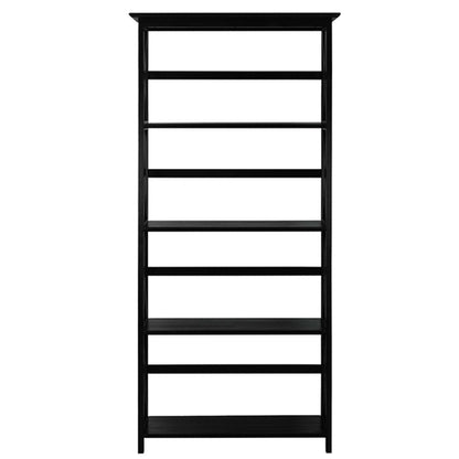 Tall 5-Tier Black Wood Bookcase for Modern Storage
