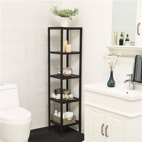 Brown Bamboo 4-Shelf Bookcase | Narrow Storage Rack