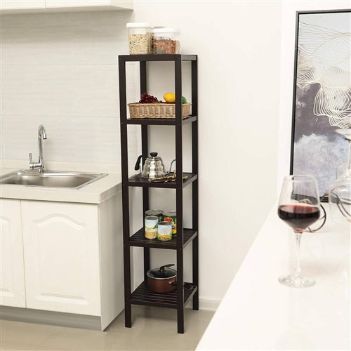 Brown Bamboo 4-Shelf Bookcase | Narrow Storage Rack
