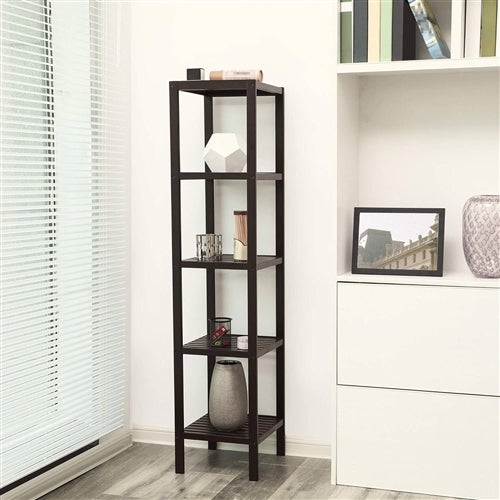 Brown Bamboo 4-Shelf Bookcase | Narrow Storage Rack
