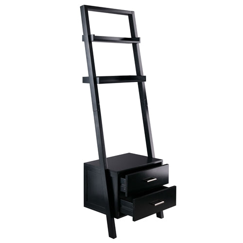 Black Leaning Ladder Bookshelf | Modern 2 Drawer Entryway