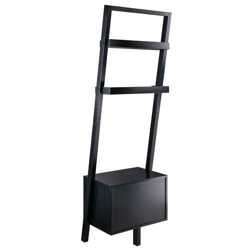 Black Leaning Ladder Bookshelf | Modern 2 Drawer Entryway