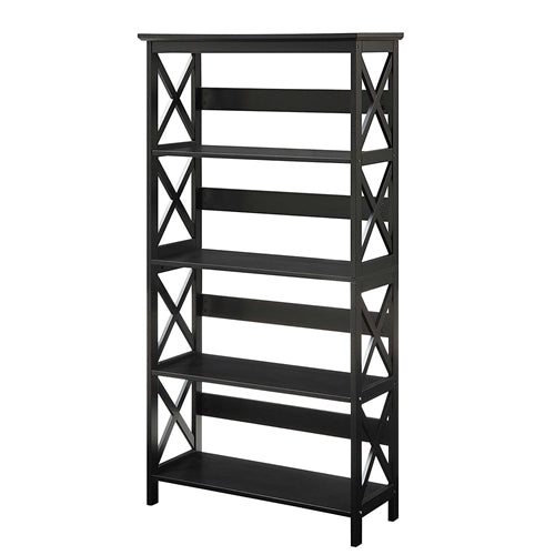 Glossy Black 5-Shelf Modern Bookcase with Sleek Finish