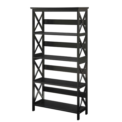 Glossy Black 5-Shelf Modern Bookcase with Sleek Finish