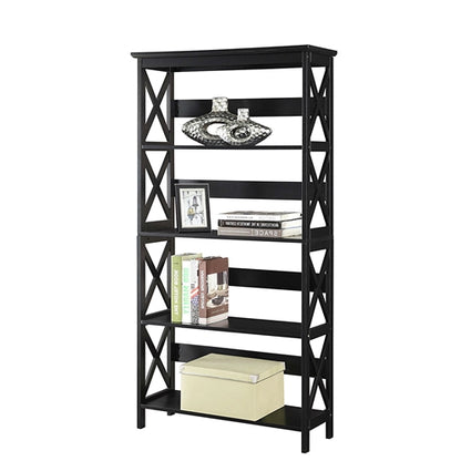 Glossy Black 5-Shelf Modern Bookcase with Sleek Finish