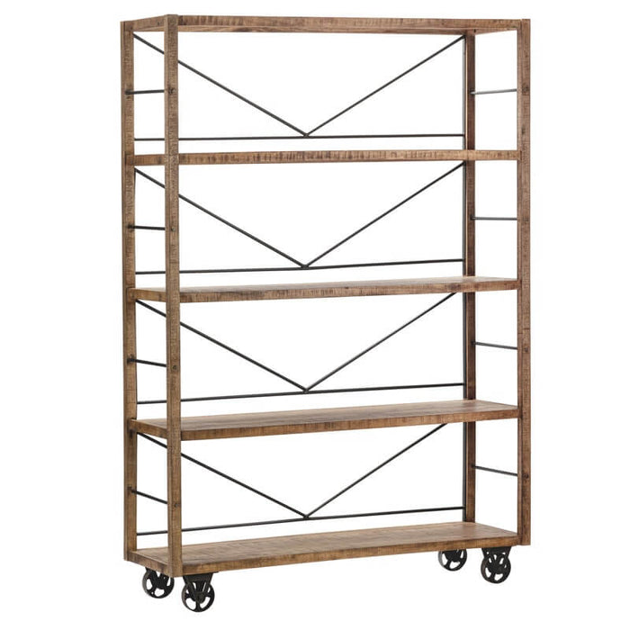 Crestview Collection Winslow Mango and Metal Wheeled Bookshelf CVFNR5041