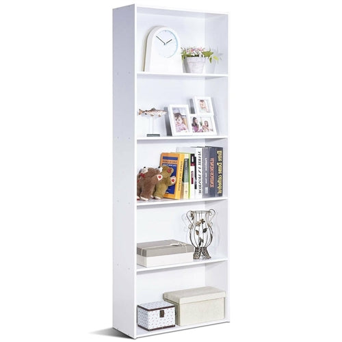 Modern 5-Tier Bookcase Storage Shelf in White Wood