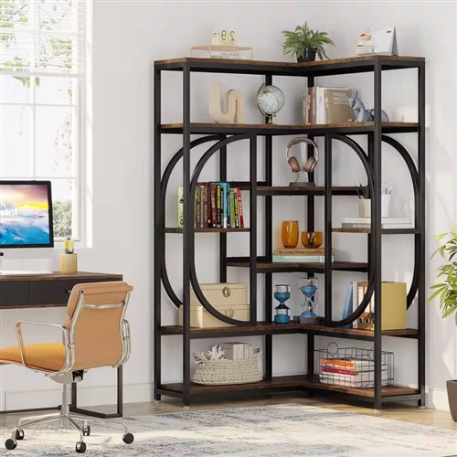 Industrial Corner Metal Wood Bookcase