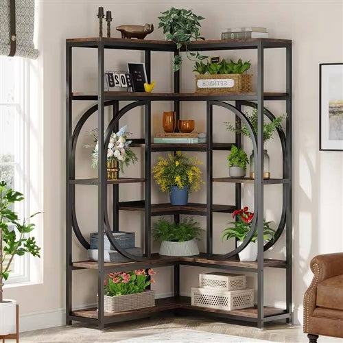 Industrial Corner Metal Wood Bookcase