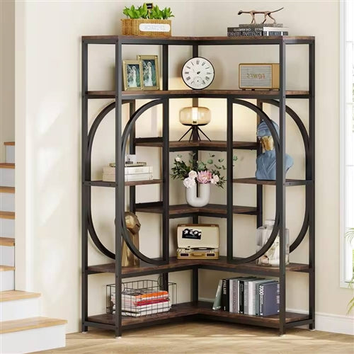 Industrial Corner Metal Wood Bookcase