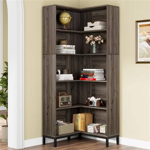 Corner Bookcase Dark Gray 71-Inch