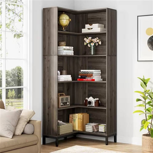 Corner Bookcase Dark Gray 71-Inch