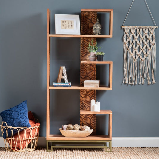 Crestview Collection Parikh 5-Shelf Laser Cut Iron and Acacia Bookshelf EVFNR1182