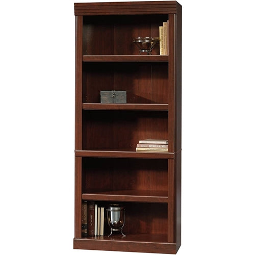 71-Inch High 5-Shelf Wooden Bookcase in Cherry Finish