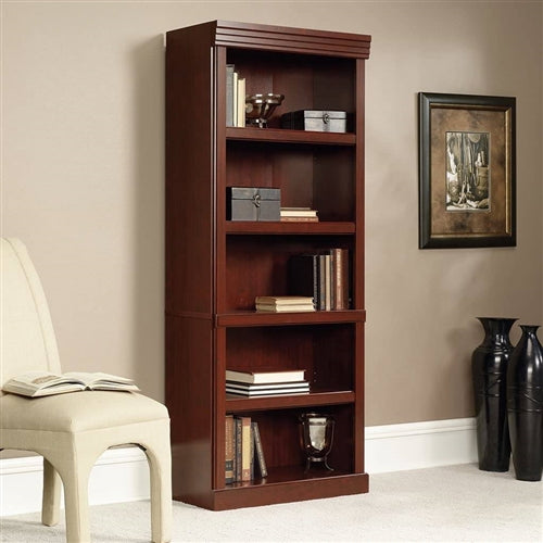 71-Inch High 5-Shelf Wooden Bookcase in Cherry Finish