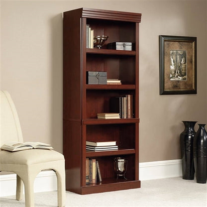 71-Inch High 5-Shelf Wooden Bookcase in Cherry Finish