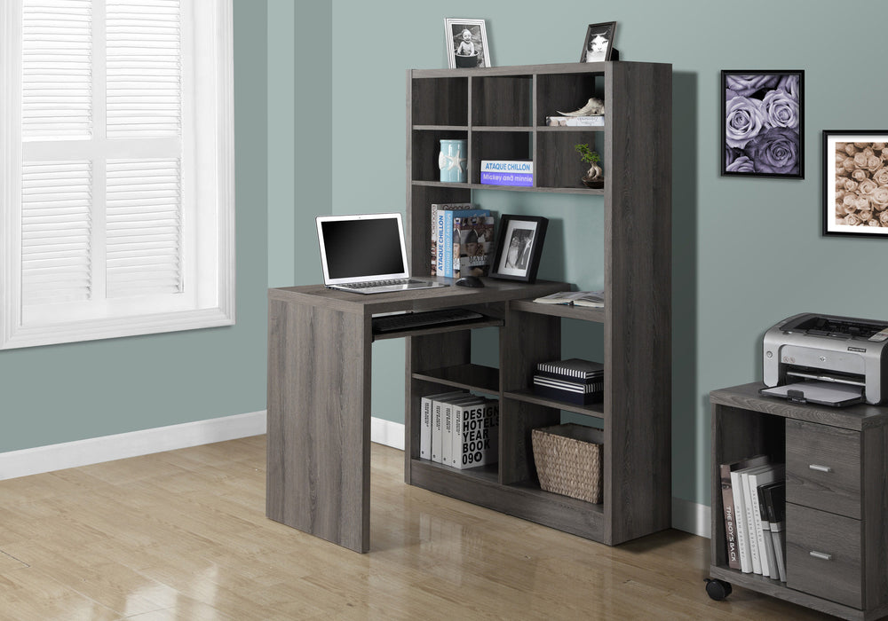 Computer Desk, Home Office, Bookcase, Corner, Storage Shelves, Left, Right Set-up, L Shape, Work, Laptop, Brown Laminate, Contemporary, Modern