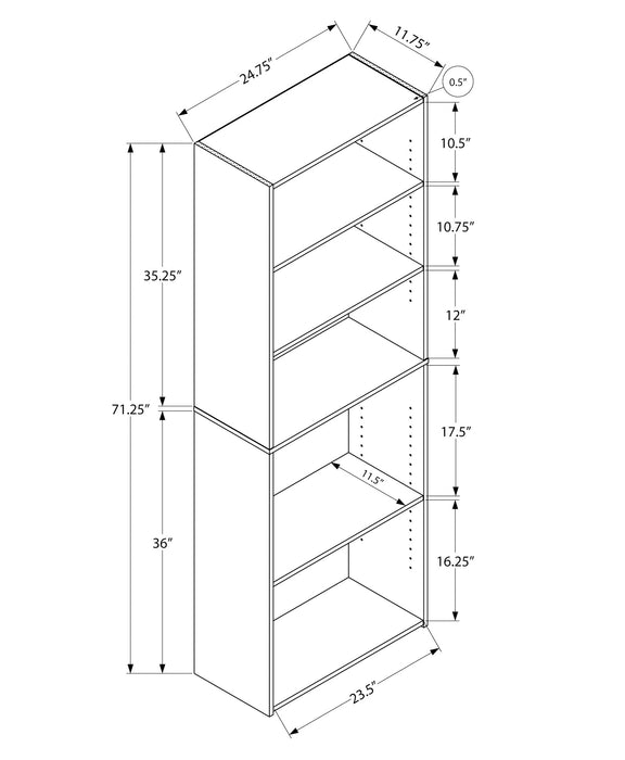 Bookshelf, Bookcase, 6 Tier, 72"H, Office, Bedroom, Grey Laminate, Transitional