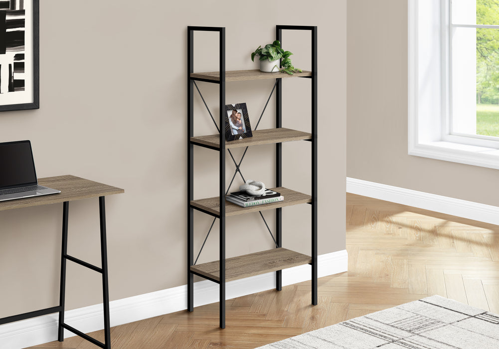 Bookshelf, Bookcase, 4 Tier, 48"H, Office, Bedroom, Brown Laminate, Black Metal, Contemporary, Modern