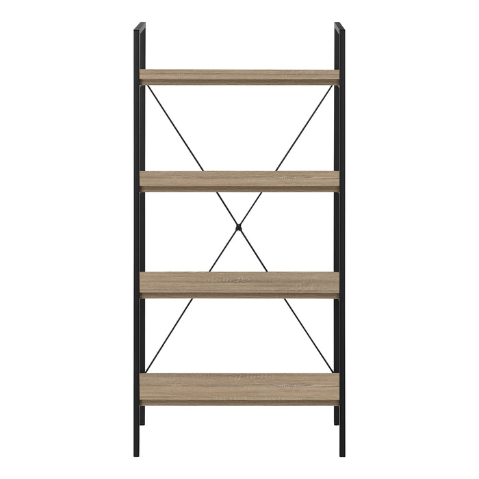Bookshelf, Bookcase, 4 Tier, 48"H, Office, Bedroom, Brown Laminate, Black Metal, Contemporary, Modern