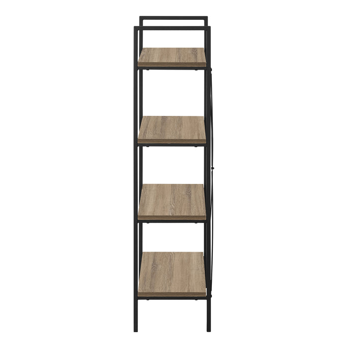Bookshelf, Bookcase, 4 Tier, 48"H, Office, Bedroom, Brown Laminate, Black Metal, Contemporary, Modern