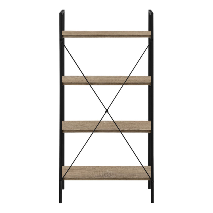 Bookshelf, Bookcase, 4 Tier, 48"H, Office, Bedroom, Brown Laminate, Black Metal, Contemporary, Modern