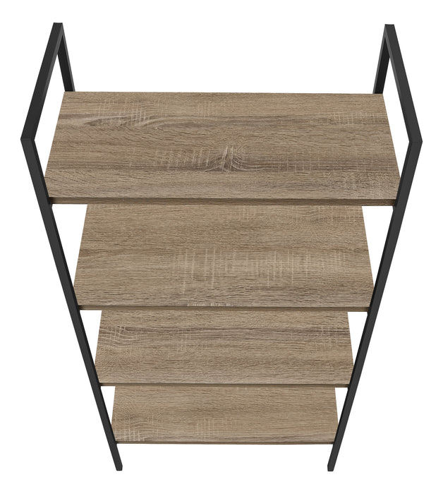 Bookshelf, Bookcase, 4 Tier, 48"H, Office, Bedroom, Brown Laminate, Black Metal, Contemporary, Modern
