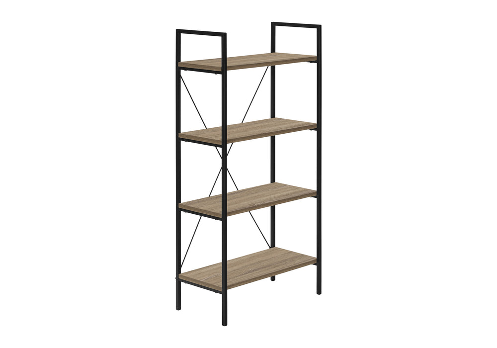 Bookshelf, Bookcase, 4 Tier, 48"H, Office, Bedroom, Brown Laminate, Black Metal, Contemporary, Modern