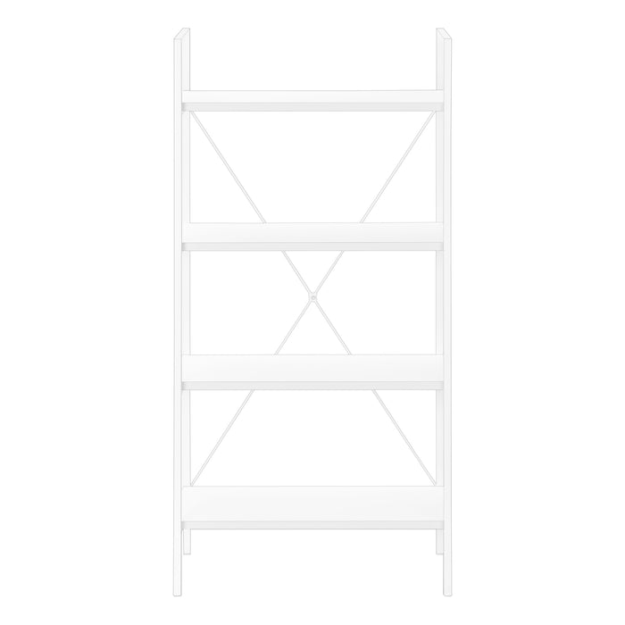 Bookshelf, Bookcase, 4 Tier, 48"H, Office, Bedroom, White Laminate, White Metal, Contemporary, Modern