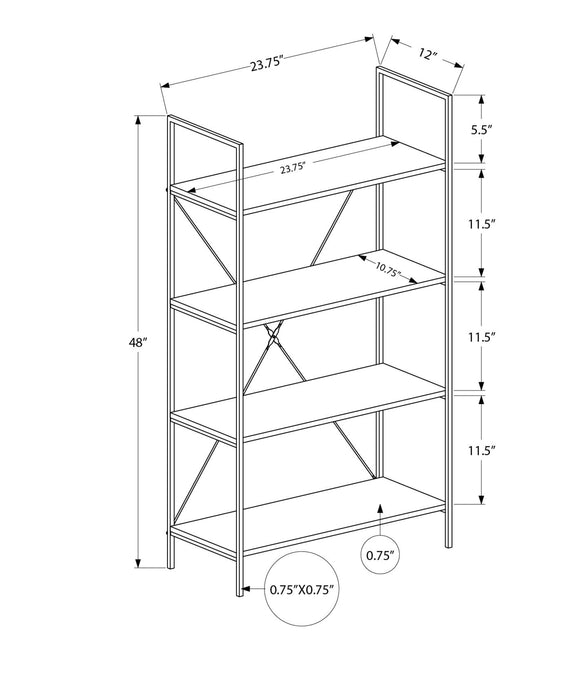 Bookshelf, Bookcase, 4 Tier, 48"H, Office, Bedroom, White Laminate, White Metal, Contemporary, Modern