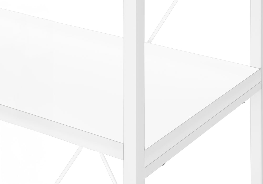 Bookshelf, Bookcase, 4 Tier, 48"H, Office, Bedroom, White Laminate, White Metal, Contemporary, Modern