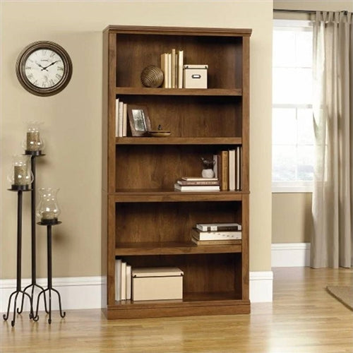 5-Shelf Bookcase in Medium Brown Oak Finish for Storage