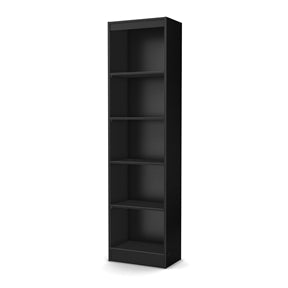 5-Shelf Narrow Bookcase in Black Finish for Storage