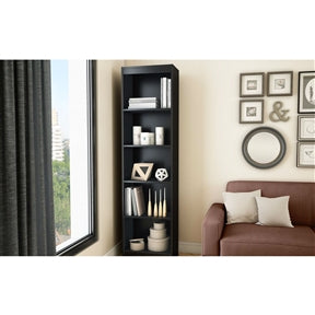 5-Shelf Narrow Bookcase in Black Finish for Storage