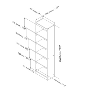 5-Shelf Narrow Bookcase in Black Finish for Storage