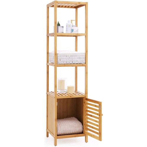 Slim 3-Shelf Bamboo Bookcase | Bottom Storage Cabinet```