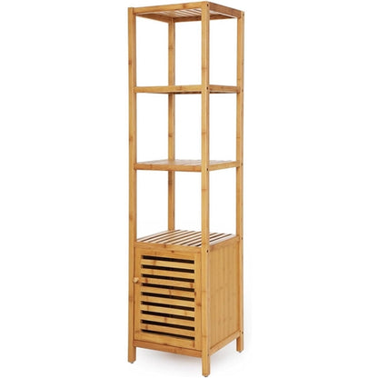 Slim 3-Shelf Bamboo Bookcase | Bottom Storage Cabinet